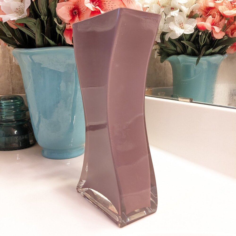 Mauve Wave Mid Century Modern Heavy Glass Vase